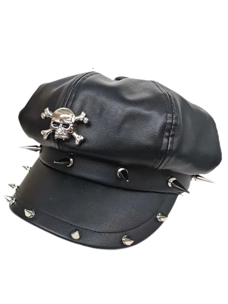 

Trendy non mainstream men's and women's hats with rivets, adult hip-hop street dance skull hats, punk style sun protection