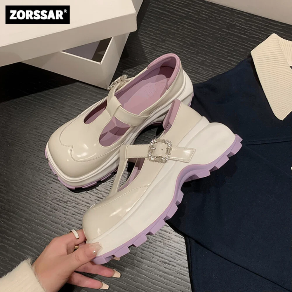 

2023 New Genuine Cow Leather Women Mary Jane Shoes Lolita Style Casual Summer Fashion Young Lady Flats Platform Shoes Square Toe