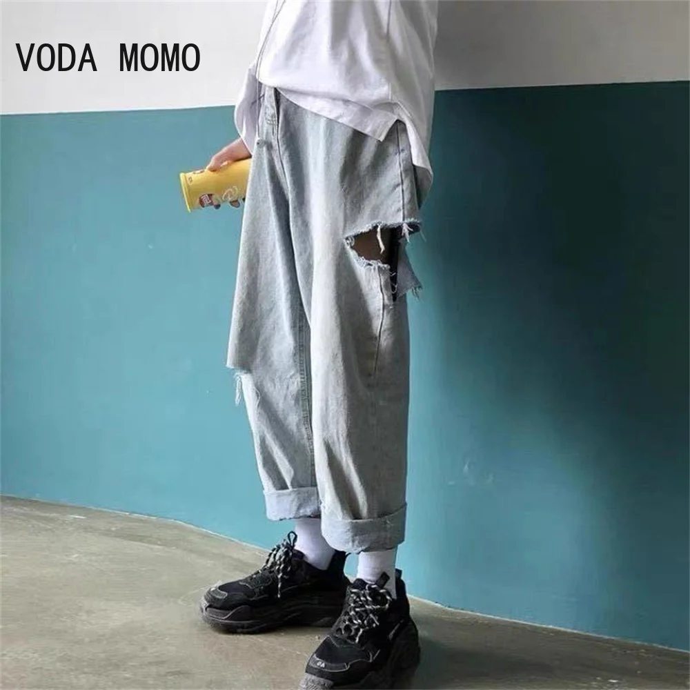 Stretch Ripped Jeans Men 2022 Spring Autumn Loose Straight Vintage Business Casual Trousers Distressed Long Denim Pants Mens