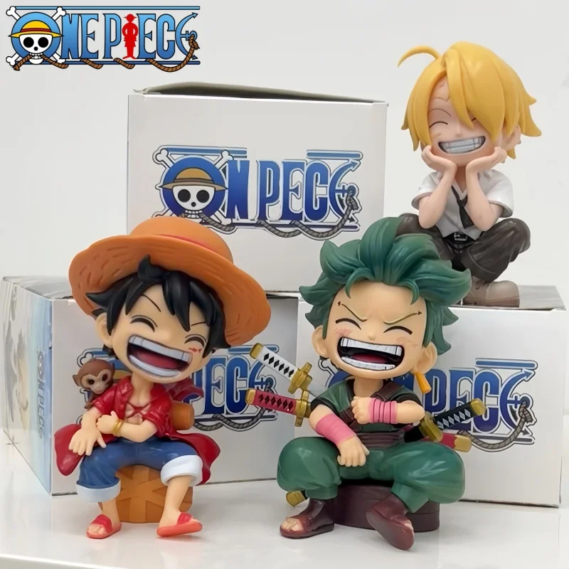 

One Piece Q Ver Figure Monkey D Luffy Roronoa Zoro Sanji Action Figurine Kawaii Sitting Posture Anime Collection Model Toy Gifts