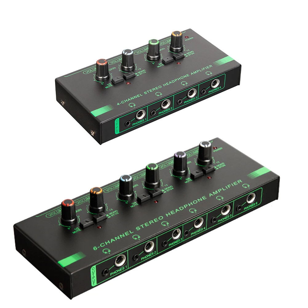 4/6 Channels Stereo Headphone Amplifier In-Ear Monitoring System Mini Portable Earphone Splitter Ultra Low-Noise Audio Mixer