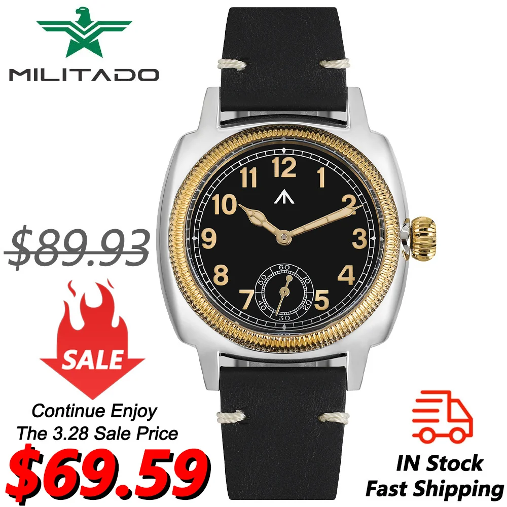 Militado ML03 Quartz Watch VD78 Movement Stainless Steel Square Case 100M Waterproof Watches Domed Sapphire Crystal Wristwatch
