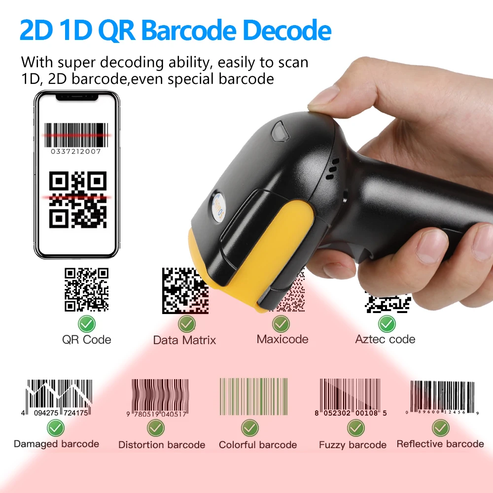 1680S USB 2D Barcode Scanner,Wired Automatic QR Code Scanner with Long USB Cable for POS Mobile Payment,Supermarket,Warehouse