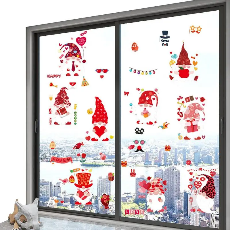 

Cute Gnome Stickers 9 Sheets Waterproof Valentine's Day Gnomes Wall Decals Electrostatic Window Sticker Romantic Valentine Wall