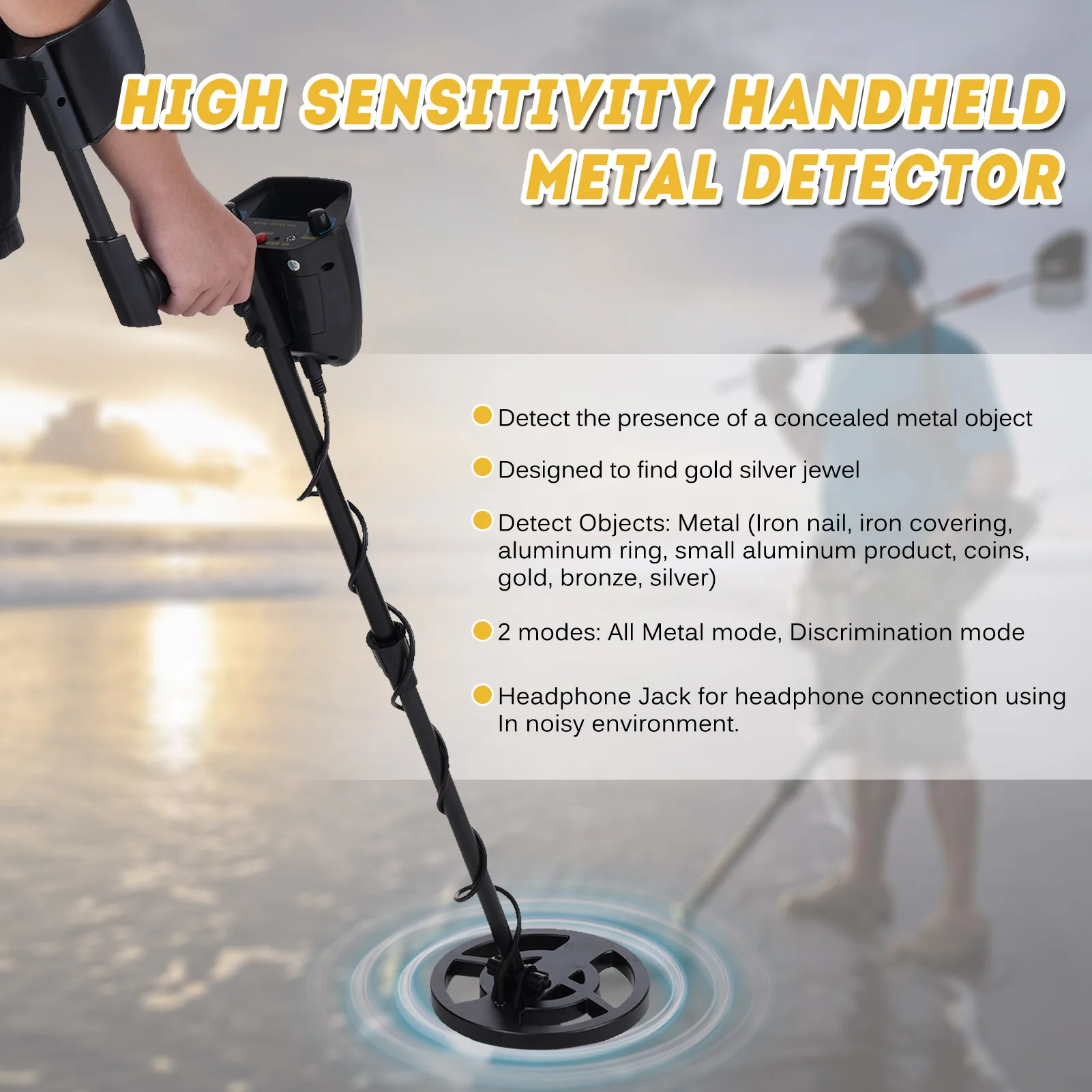 Metal Detector for Adults & Kids High Accuracy Gold Detectors All Metal & DISC Mode Waterproof Search Coil for Detecting