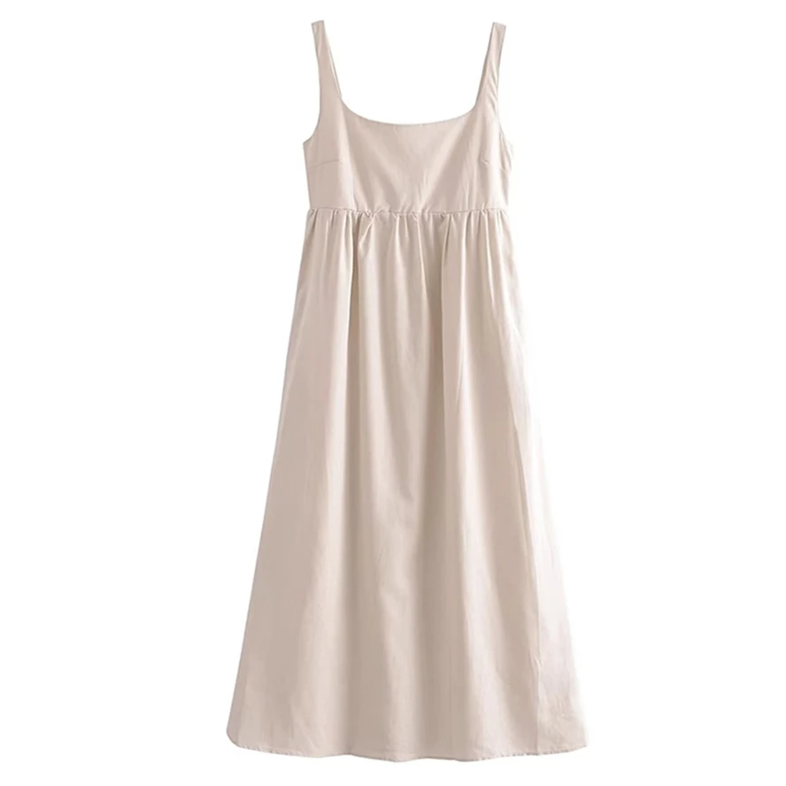 

Jenny&Dave Ladies Summer Square Collar Casual Midi Dress Japanese Style Simple Fashion Cotton Linen Tank Dress Women