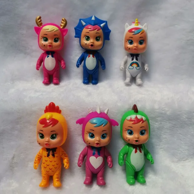 6pcs/set 12cm Cry Babies Doll Drinking Water And Crying Baby Girl Play House Figure Weeping Babies Children Birthday Gift Toy 2