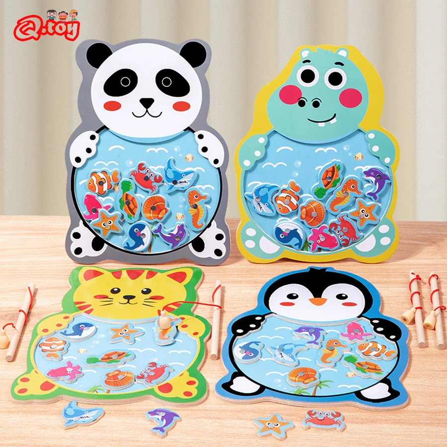 

Wooden Magnetic Fishing Game Cartoon Animal Kids Montessori Educational Toys for Parent-child Interactive Toys Fine Motor Skill