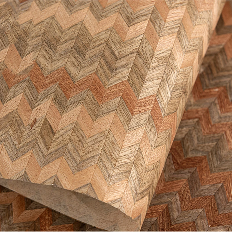 Natural Wood Braided Veneer Marquetry Parquet Tiger Veneer Wave for Furniture Home Decor Stereo Backing Fleece 40x250cm 0.2mm