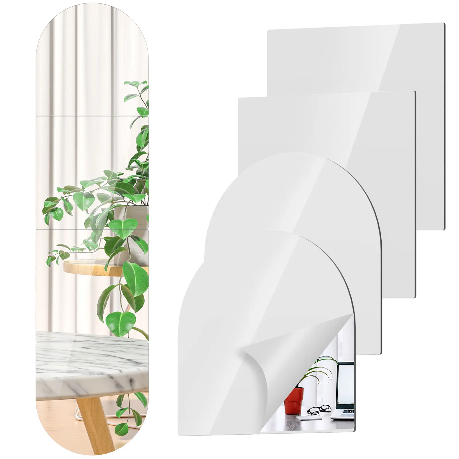 4pcs Self-adhesive Full Length Mirror Tiles With 1pc No Frame