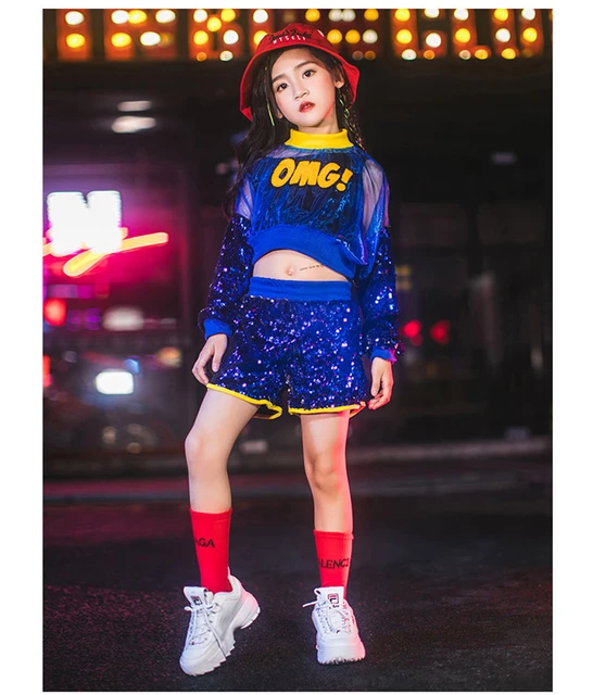 Kids Girls Street Dance Wear Costume Performance Sequins Modern