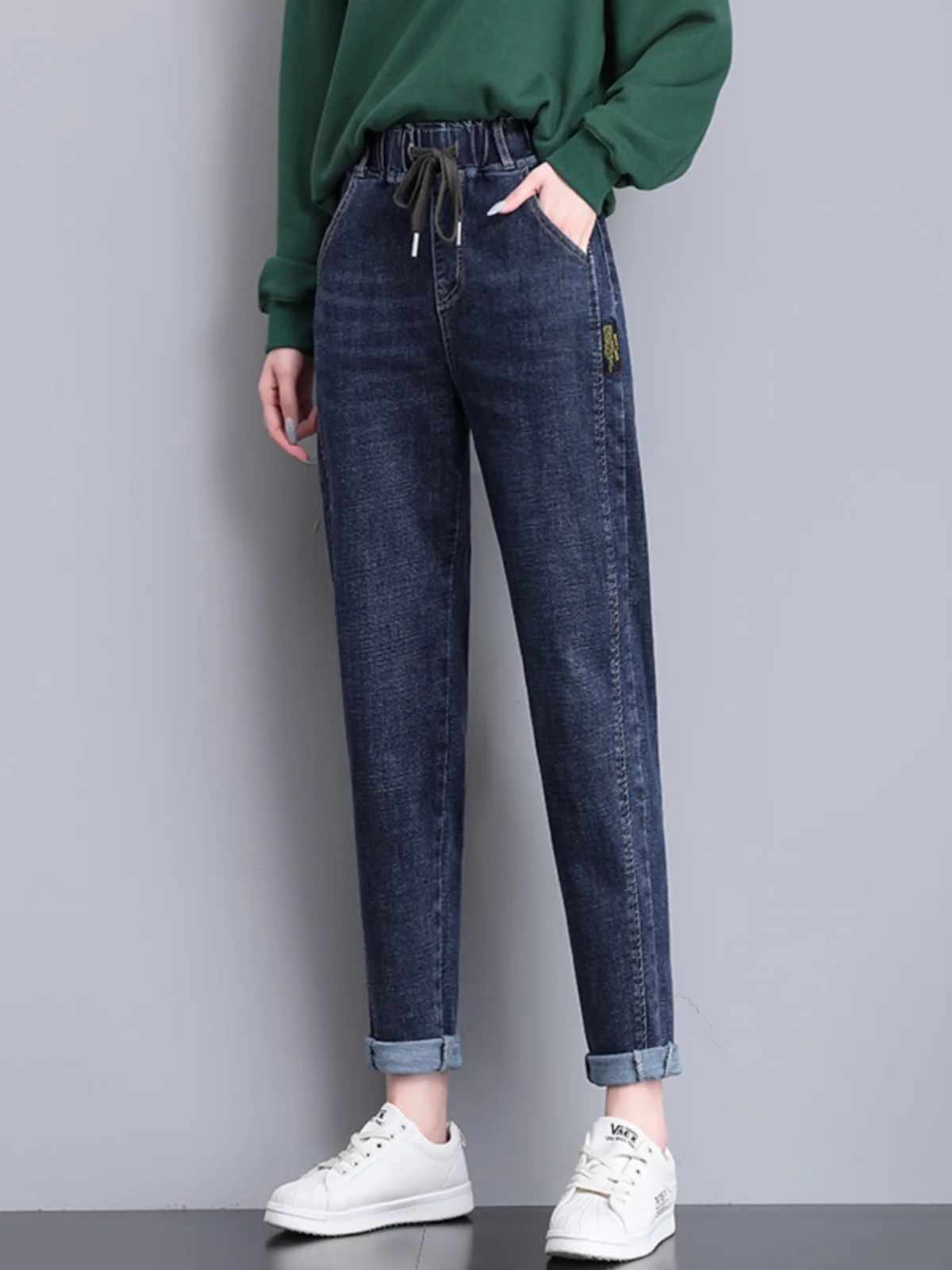 Women's High Waist Elastic Harlan Cuffed Jeans