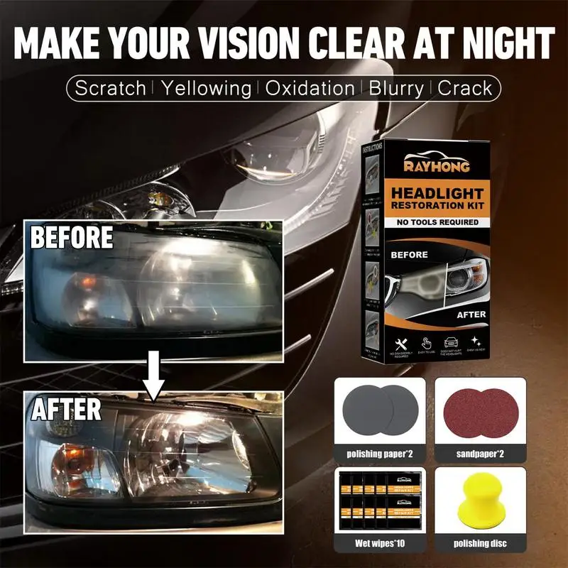 Headlight Cleaner And Restorer Kit Ceramic Car Headlight Cleaner Headlights  Polish Restore Kit No Power Tools Required For Car - AliExpress