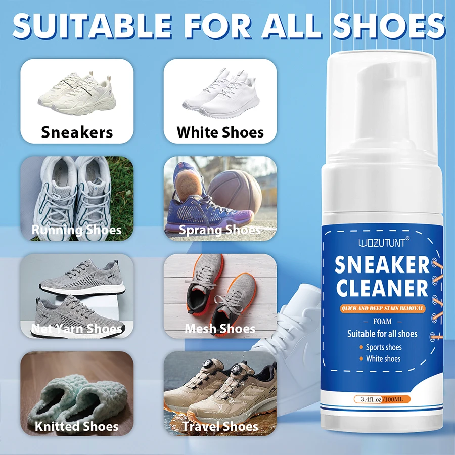 3.4fl.oz Sneaker Cleaner White Shoe Decontamination Whitening Foam Mousse Leather Shoe Dirt and Yellow Stain Clean Care Products 5