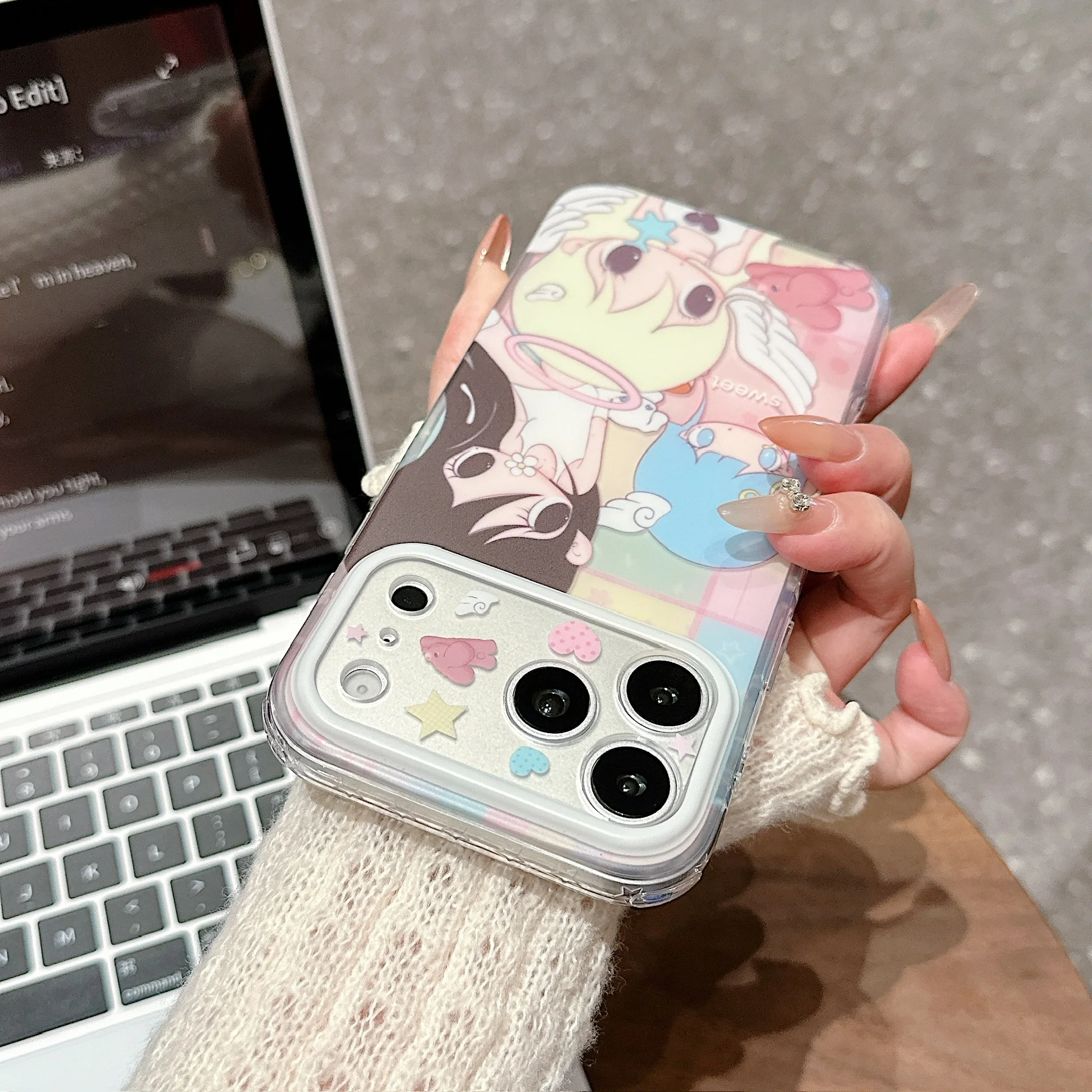 Y2K Sweet Big Eye Angel Girl Phone Case with Bear Star Print - Trendy Aesthetic Shockproof Cover