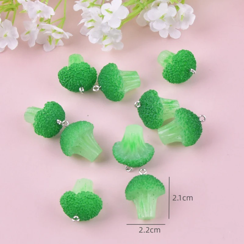 

10Pcs Green Broccoli Imitation Vegetable Resin Charms Pendants for DIY Jewelry Making Keychain Phone Decor Accessories