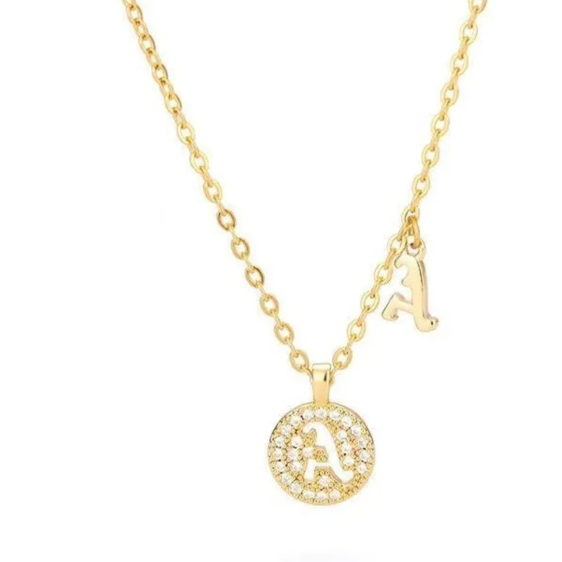 Silver Color Initial Letter Round Pendant Necklace for Women Name Pendant Necklace with Zirconia A to Z Charm Jewelry Gift