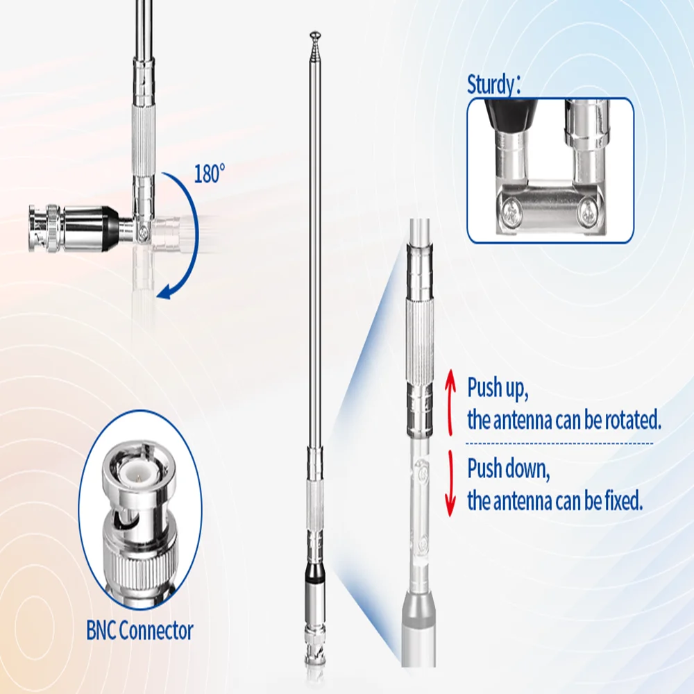 

Superbat BNC 76-108MHz Telescopic FM Antenna BNC Male Connector for FM Walkie Talkie Wireless Radio
