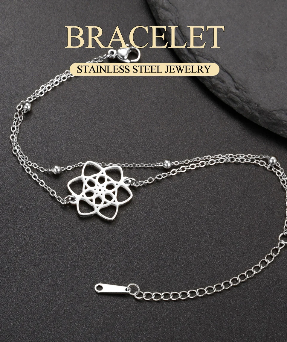 Dawapara Vintage Seed of Life Armband Leistungsstarke heilige geometrische Figuren Yoga Schmuck Edelstahl Paar Armband – Detail 1