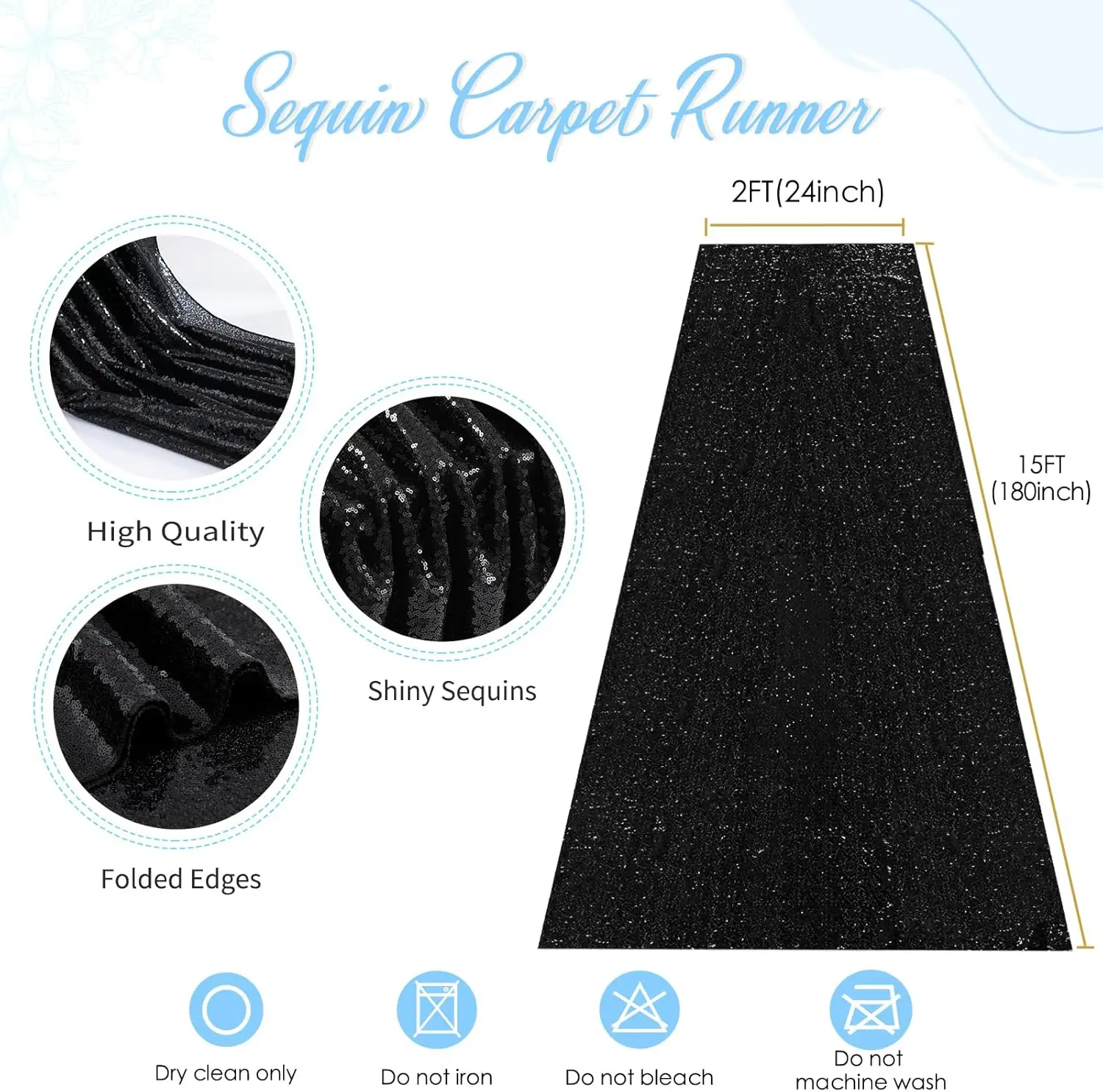 Aisle Runners for Weddings Sequin Aisle Runner Black Runner Rug 2Pcs-2x15FT Glitter Carpet for Party Sparkling Wedd
