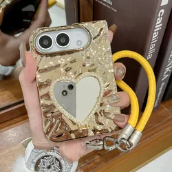 Elegant Heart Mirror Diamond Stand Case with Lanyard - Shockproof and Durable Cover - iPhone Duo (Gold ZJGS)
