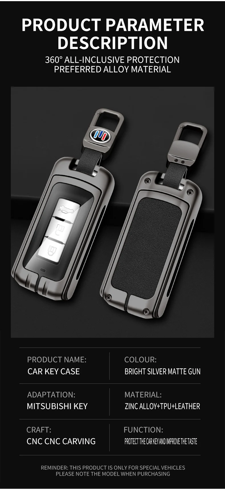 Custodia per chiave auto intelligente in pelle di metallo per Mitsubishi Outlander 3 ASX Colt Lancer 10 EX Grandis Pajero Sport Protector Fob - S0b2b795991084a619dc7b9d6ed373228I