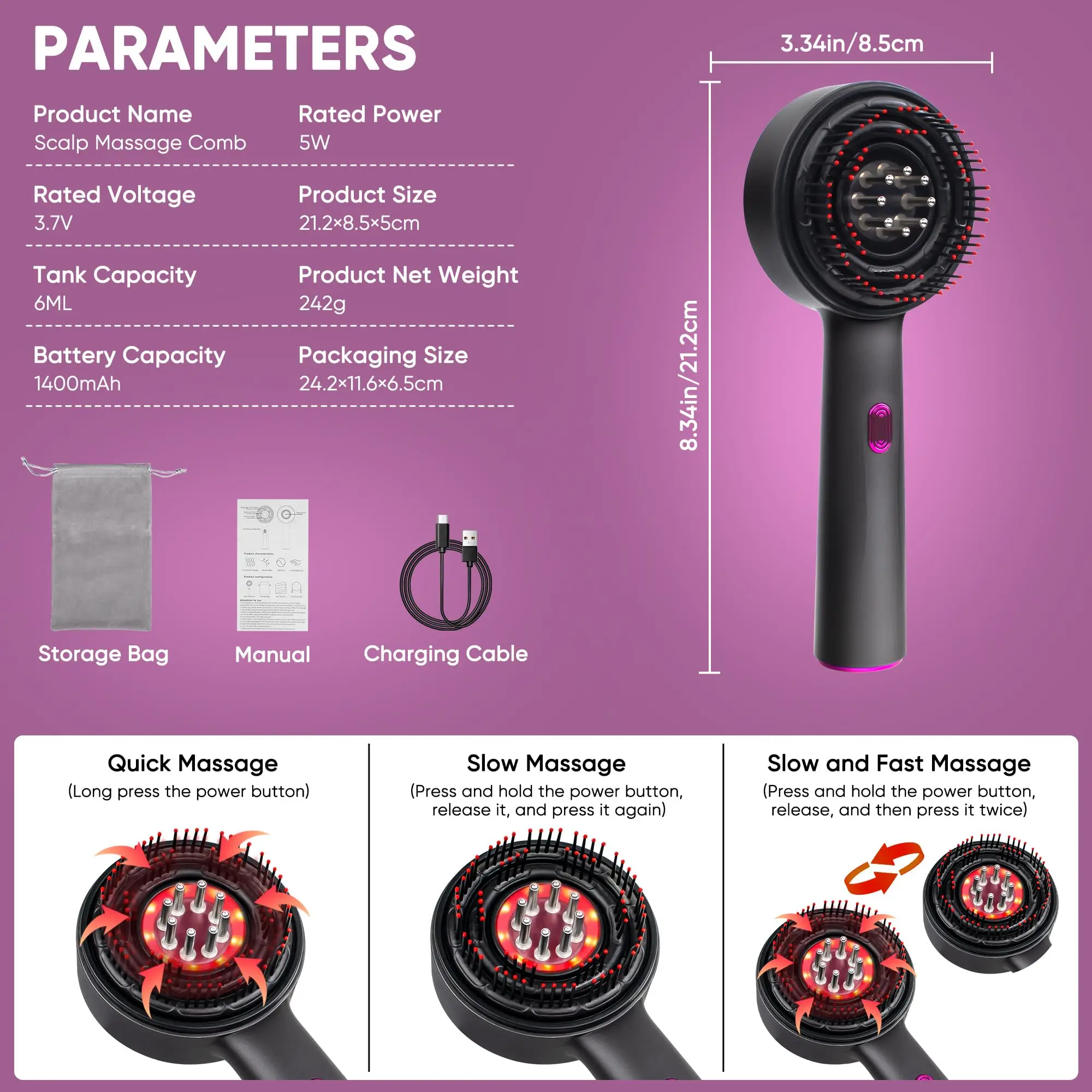 Electric Vibration Massage Comb Red Light Head Massager for Hair Growth Medicine Scalp Oil Applicator Anti-Hair Loss Hair Care