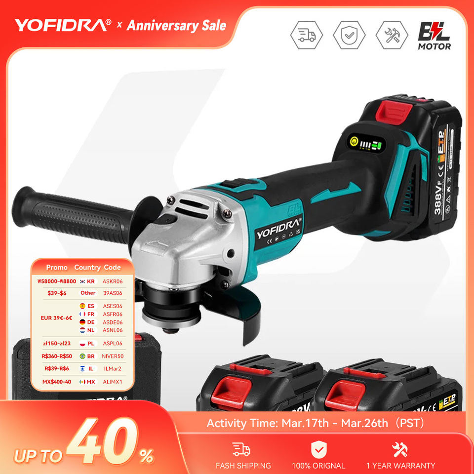 Yofidra 100/125mm Brushless Angle Grinder Variable Adjustment Cordless Grinding Cutting Woodworking Tool For Makita 18V Battery