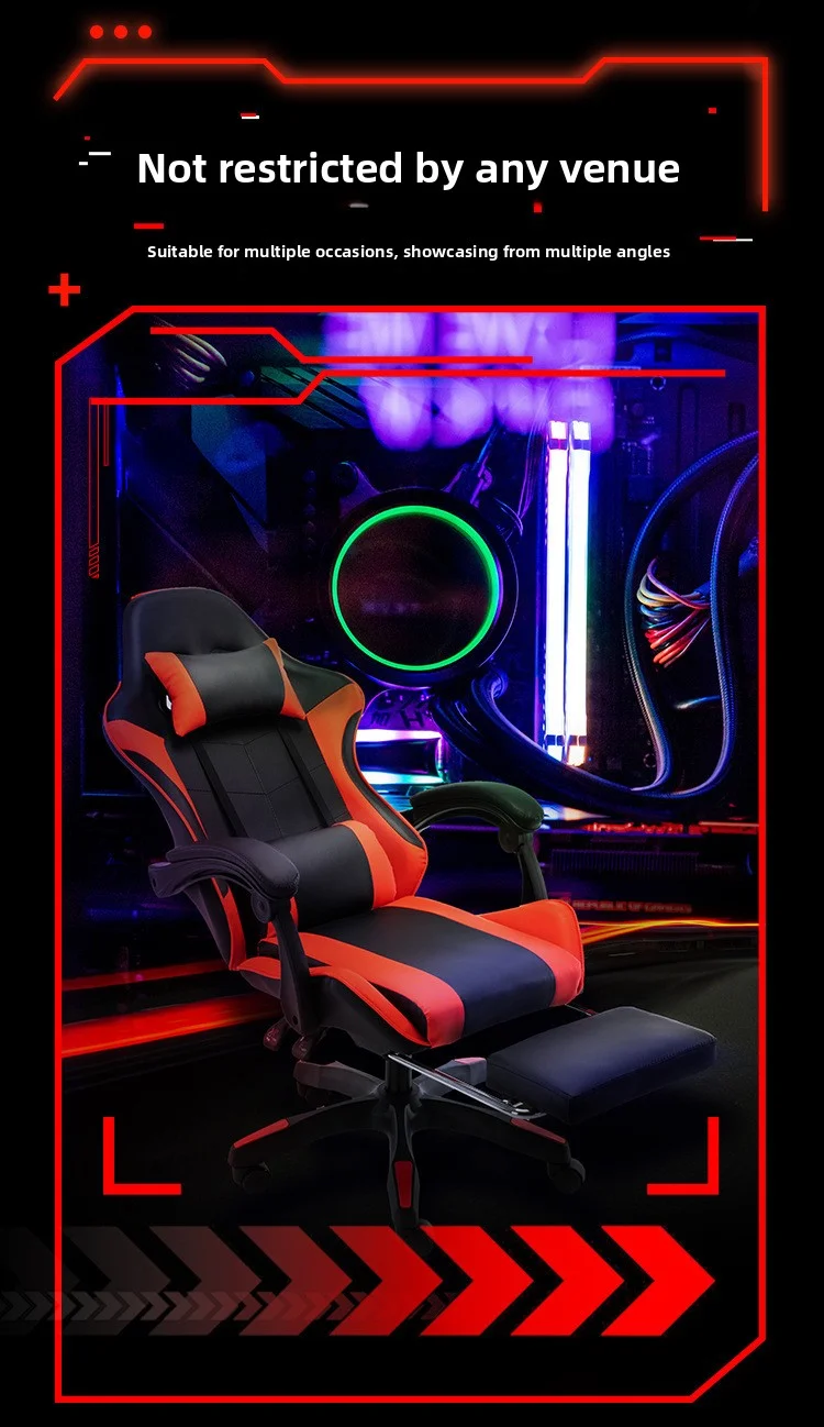 Gaming chair with lumbar soft pillow support and adjustable height footrest, an ergonomic computer gaming chair. view 4