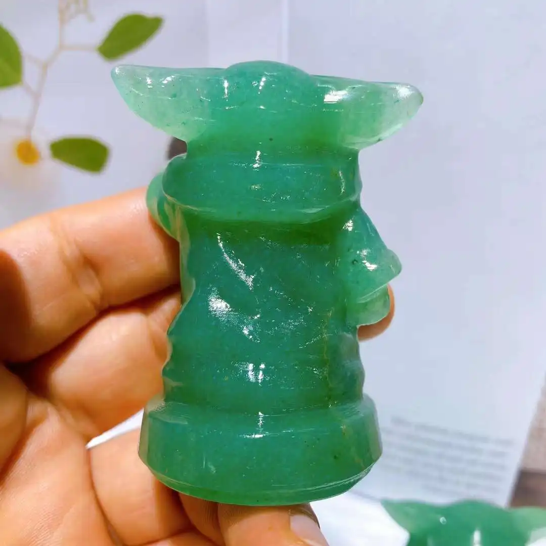

1PC natural crystal green aventurine Baby yoda carving home decoration riki crystal