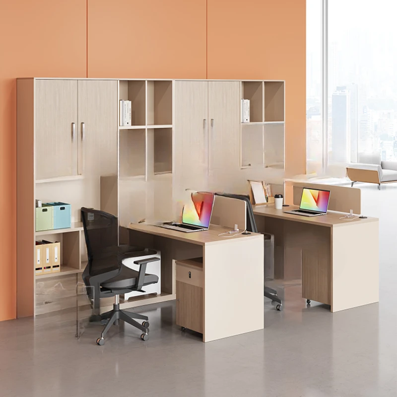 combination, finance room office desk, accountant, two person face-to-face, high cabinet