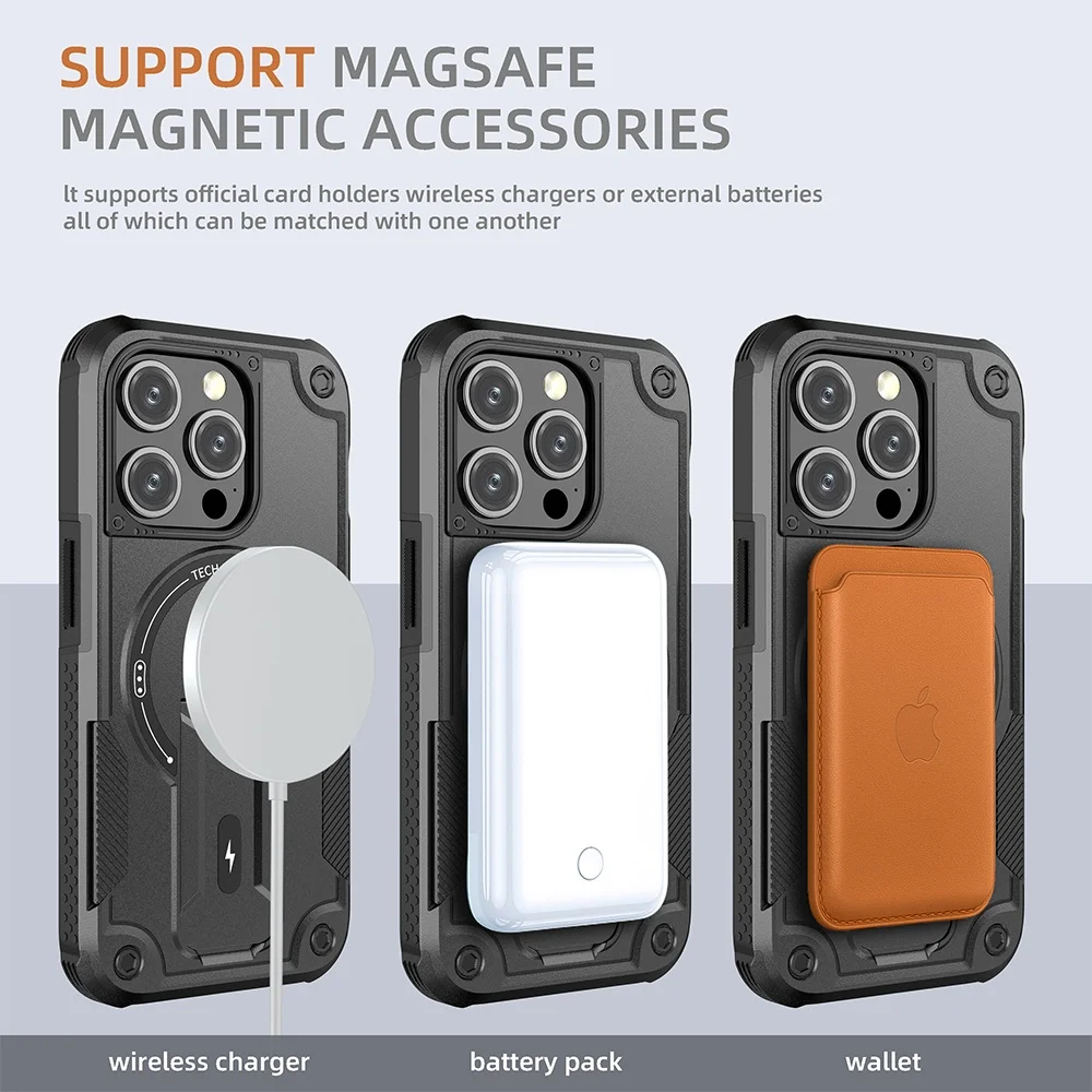 Military Bracket Heavy-Duty Magnetic Shockproof Armor Phone Case - Rugged Protection Cover