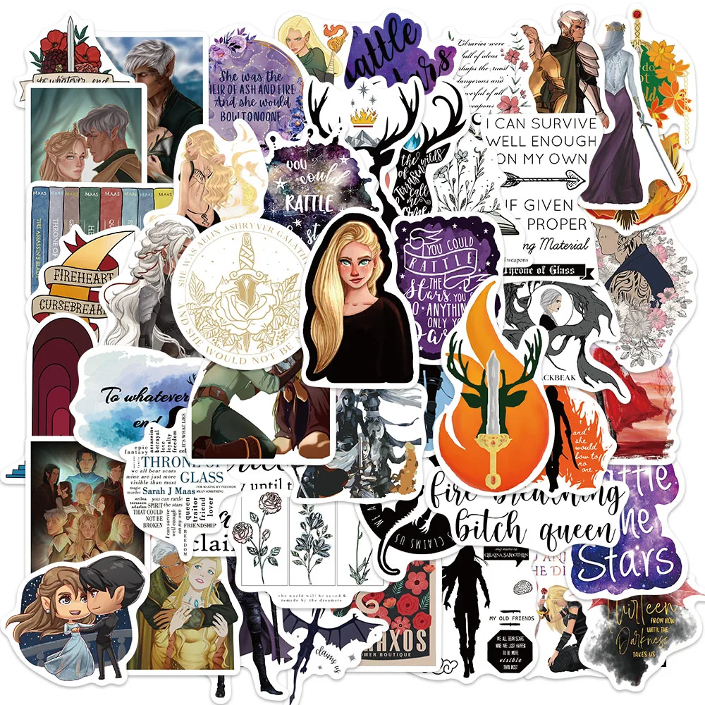 

50Pcs Throne of Glass Aesthetics Novel Stickers Waterproof Stickers for Water Bottle Laptop Phone Skateboard Journaling Decor