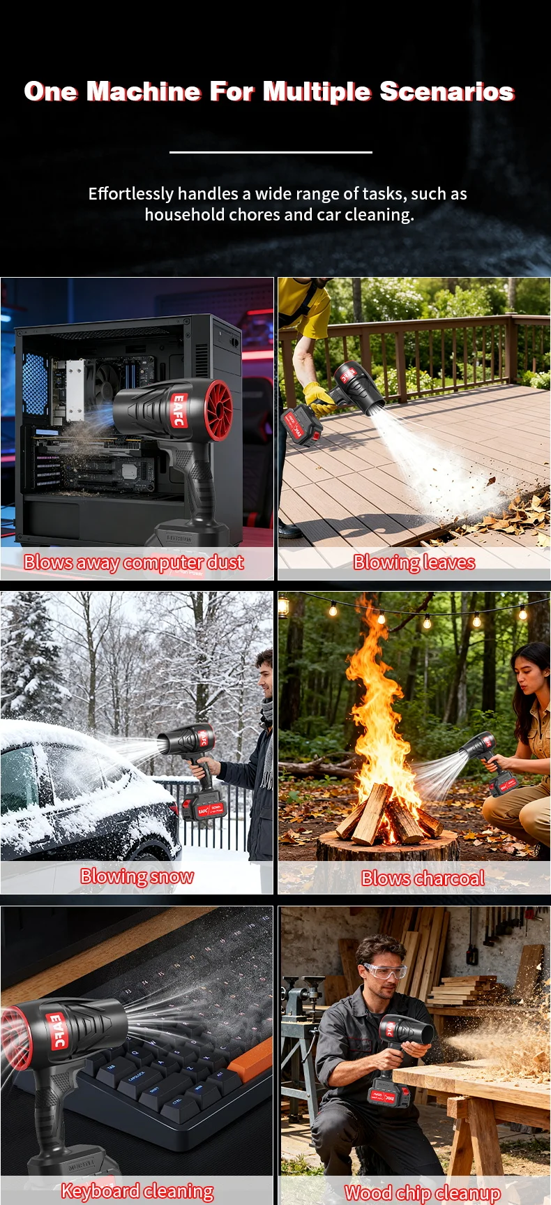 EAFC 300 W leistungsstarker Luftgebläse-Turbolüfter mit Schub zum Reinigen von gefallenen Blättern, Schnee und Sand mit 21-V-Makita-Akku – Detail 11