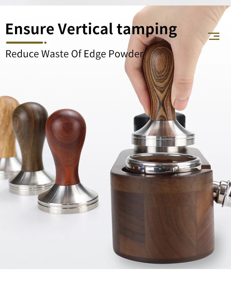 58mm 58,35mm 58,5mm Holzgriff Kaffee manipulieren Espresso pulver Hammer Edelstahl Kaffee werkzeuge Barista für 58mm Sieb träger – Detail 9