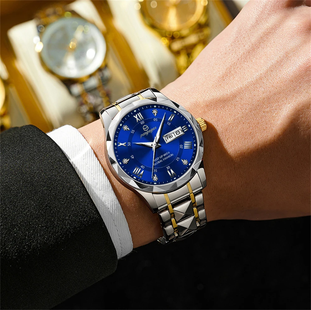 Luxury Wrist Watch PENGAGAR Luxury Square Sport Man Wristwatch Waterproof Luminous Chronograph Quartz Men's Watches Stainless Steel