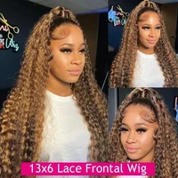 Perruque Lace Frontal Wig naturelle bouclée, cheveux humains, à reflets, 13x6, 13x4, 13x4, Lace Front Wig 3