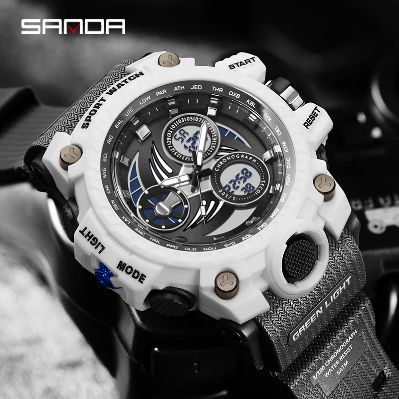 

SANDA Men's Watches Sports Military Quartz Watch 50M Waterproof Dual Display Digital Wristwatch For Male Relogio Masculino 3155