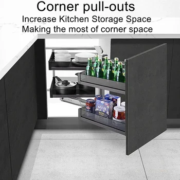 ตะกร้าใส่ของขนาดเล็ก, ตู้เก็บของ, ตะกร้าเข้ามุมแบบสองชั้น, ชั้นวางของในครัวแบบกึ่งเปิด, ชั้นวางของเข้ามุม 1