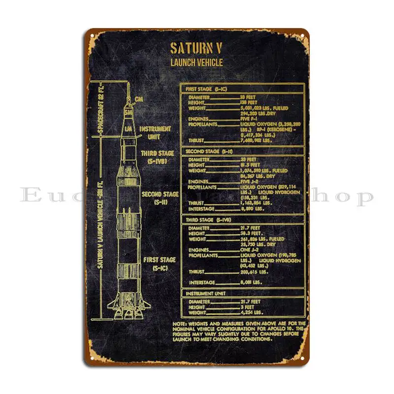 Saturn V Metal Platform Poster Cinema Garage Club Wall Decor Personalizza Tin Sign Poster