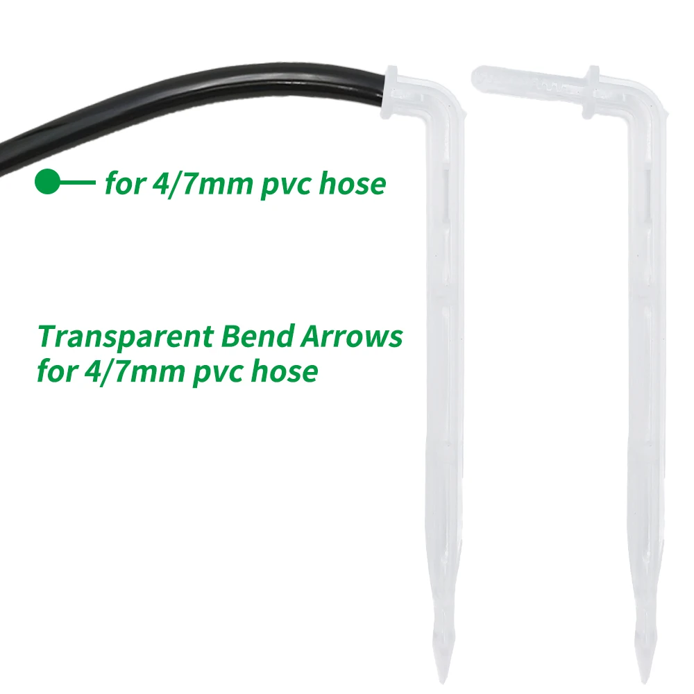 50x Garden 4/7mm Hose Transparent Bend Arrow Dripper 1/4'' Drip Emitter Water Saving Sprinkler Micro Irrigation Greenhouse 4