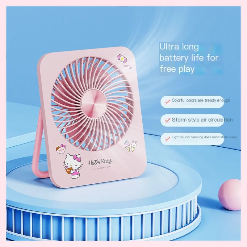 Sanrio New Student Desktop Cartoon Square Rechargeable Kuromi Fan Summer Cool Cute Silent Wind Gift Portable Small Plugable Fan