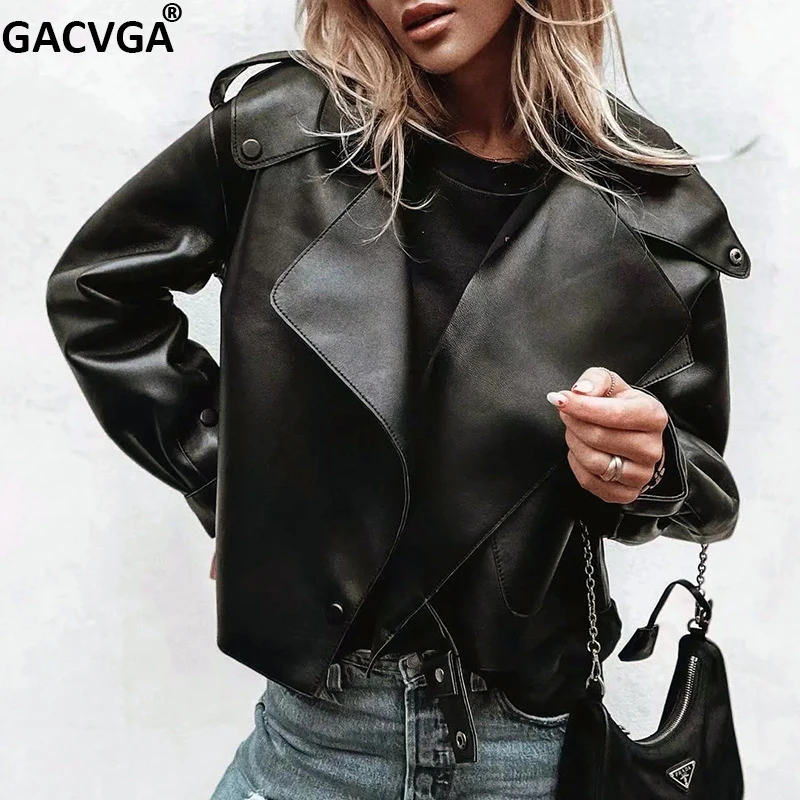 

GACVGA PU Leather Coats For Women 2022 Autumn Winter Female Top Bomber Jacket Aviator Outwear Streetwear Mont Chaquetas