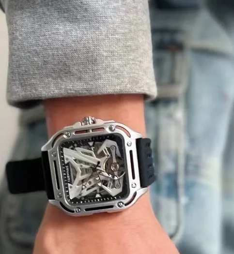 Sports Mens Automatic Watches Brands Mark Fairwhale Fashion Skeleton Square Clocks Luxury Mechanical WristWatch Man Dropshipping