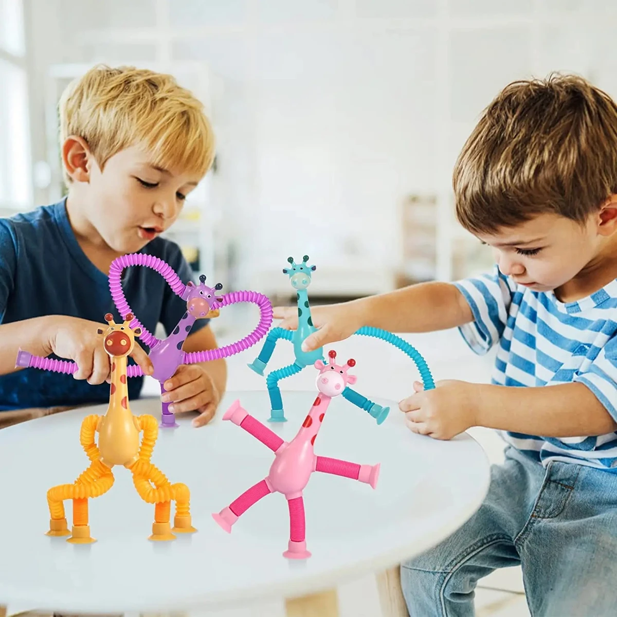 Fidget Toys 4PCS Telescopic Suction Cup Giraffe Toy Pop Tubes Shape Changing Tubes Sensory Toys Funny Gift for Kids Boys Girls