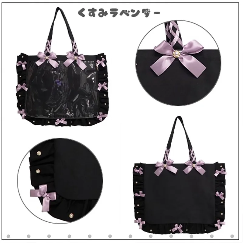 Japanese Style Ruffled Ribbon Bowknot Portable Shoulder Bag Female Shopping Storage Large Capacity Totes Badge Shoulder Bag Girl 5