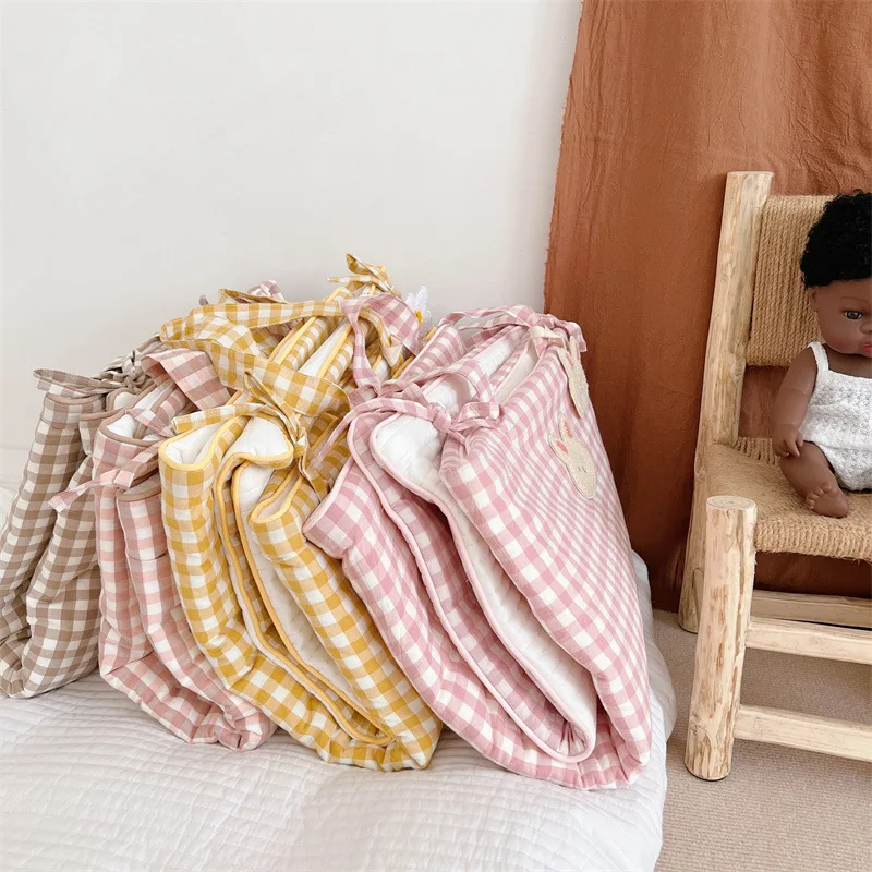 1627J Ins Baby Mattress Cotton Plaid Children's Kindergarten Bed Cushion Thickened Quilted Portable Mattress Cute Baby