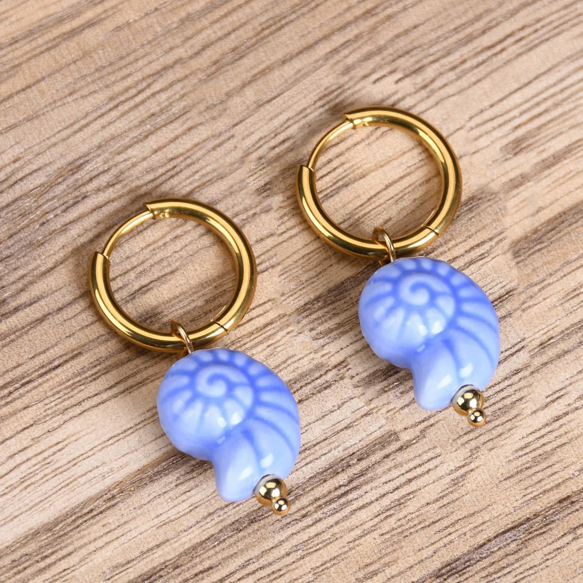 Cute Candy Color Sea Snail Charms Dangle Hoop Earrings for Women Stainless Steel Huggie Marine Organism Summer Beach Ear Jewelry 4