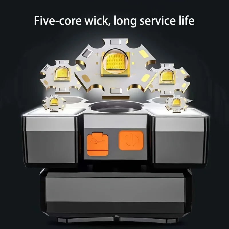 초강력 충전식 5 LED 헤드램프, 낚시, 캠핑, 사냥, 하이킹, 트레일 러닝 및 야외 활동용 강력 헤드 플래시라이트