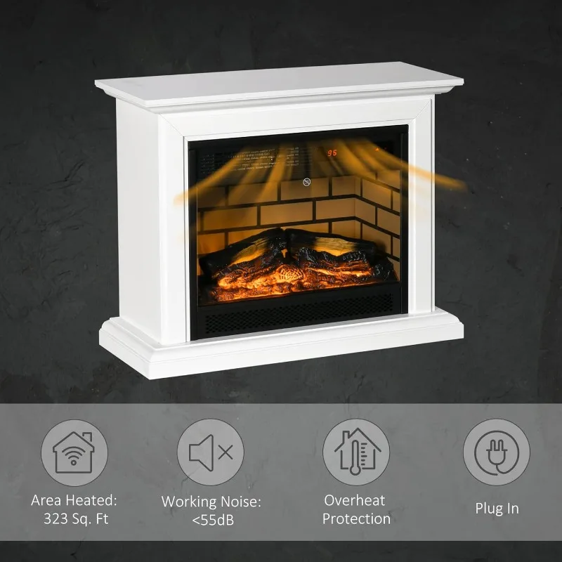 31" Electric Fireplace with Dimmable Flame Effect and Mantel, Freestanding Space Heater with Log Hearth and Remote Control, 6